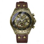 Men's Vintage Fashion Mechanical Watch – Business Skeleton Brass Wristwatch with Leather Strap