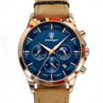 Rose Gold Case Blue Dial Chronograph Watch for Men with Nylon Strap