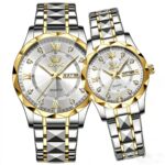 Two-tone gold and silver couple watches for men and women, classic luxury wristwatch pair